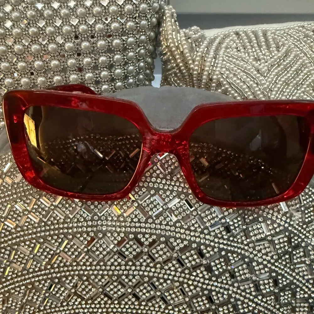 Versace Red Jeweled Square Sunglasses - Picture 8 of 9
